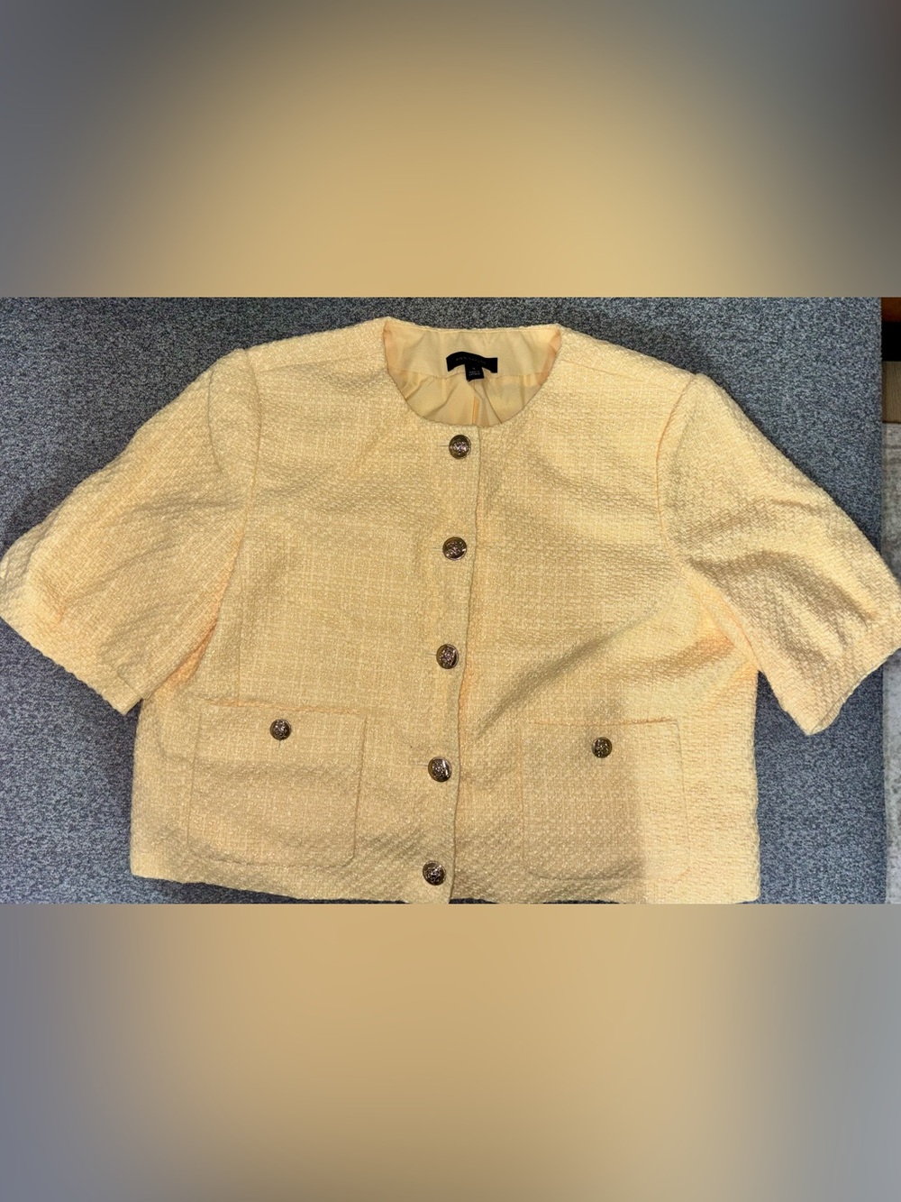 Ann Taylor Pale Yellow Tweed Button-Front Jacket